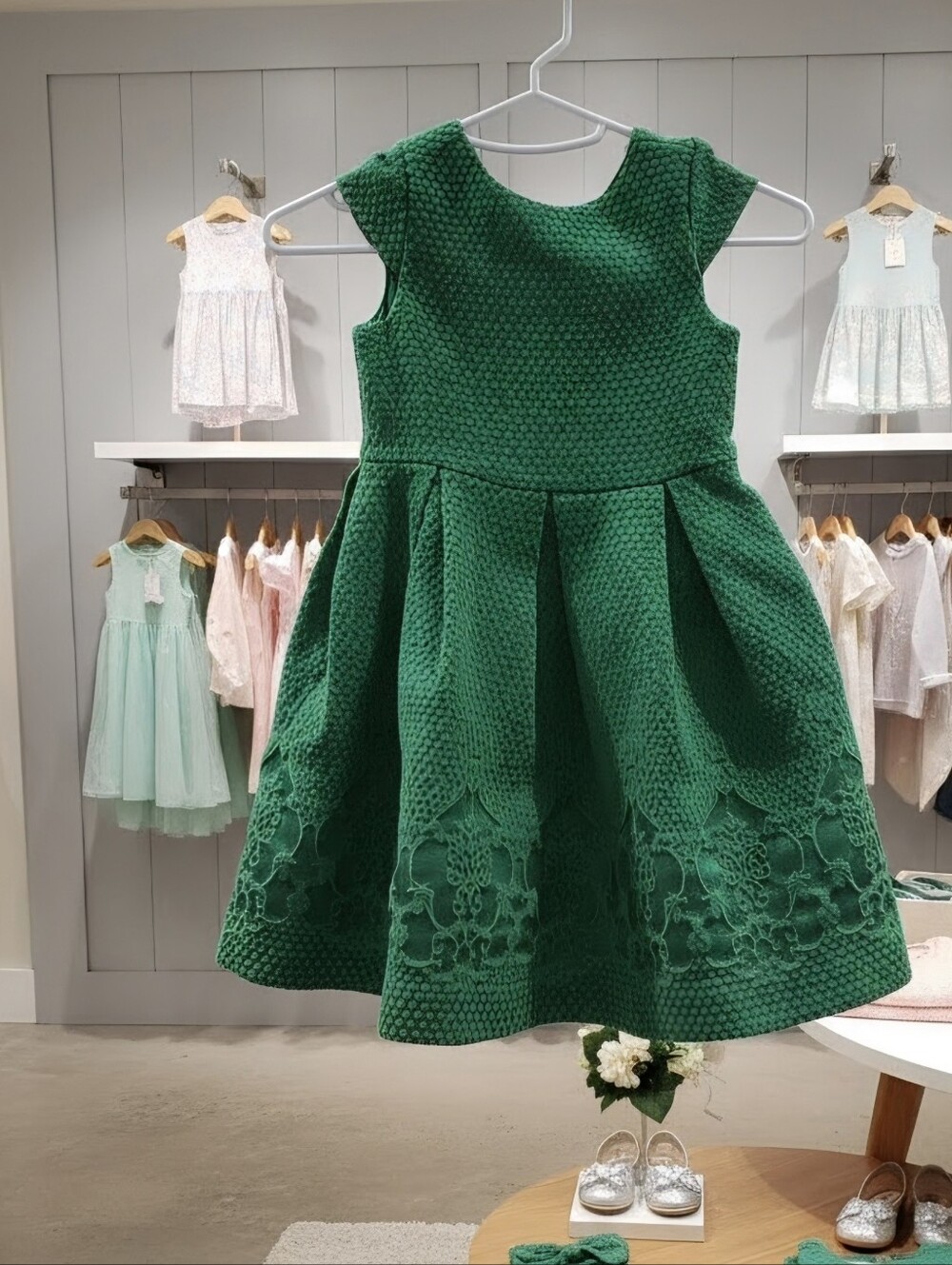 Janie & Jack Evergreen Castle Dot Jacquard Dress Cap Sleeve Formal Dress Size 3